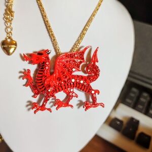 ( NEW ITEM) Betsey Johnson Flame 🔥 Throwing Red Rhinestone Dragon Necklace